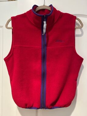 L.L. Bean retro Red Fleece Zip-Up Vest with Purple Trim